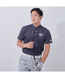 FILA GOLF/フィラゴルフ ロゴ ストライプPT半袖シャツ/吸汗速乾 UVカット 接触冷感/ゴルフウェア/メンズ