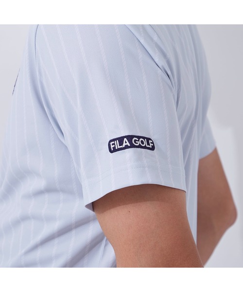 FILA GOLF(フィラゴルフ )の「FILA GOLF/フィラゴルフ ロゴ ストライプPT半袖シャツ/吸汗速乾 UVカット 接触冷感/ゴルフウェア/メンズ(シャツ/ブラウス・メンズ・ブラック/ホワイト/ブルー/ライトグレー・3L/LL/L/M)」の8枚目の写真