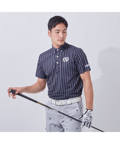 FILA GOLF(フィラゴルフ )の「FILA GOLF/フィラゴルフ ロゴ ストライプPT半袖シャツ/吸汗速乾 UVカット 接触冷感/ゴルフウェア/メンズ(シャツ/ブラウス・メンズ・ブラック/ホワイト/ブルー/ライトグレー・3L/LL/L/M)」の6枚目の写真