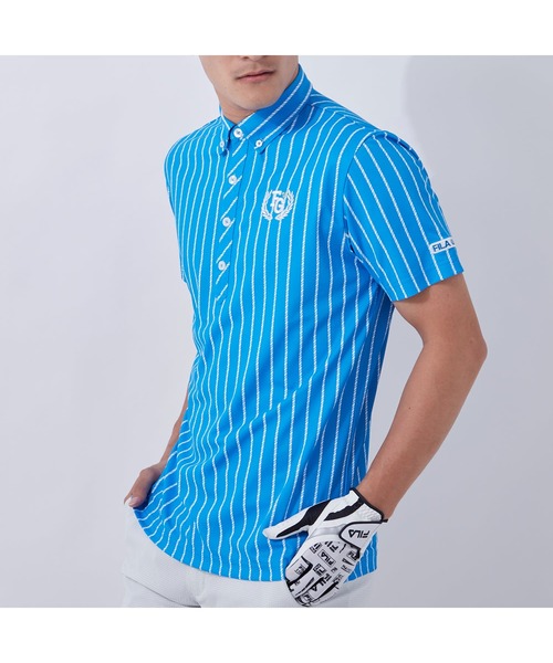 FILA GOLF(フィラゴルフ )の「FILA GOLF/フィラゴルフ ロゴ ストライプPT半袖シャツ/吸汗速乾 UVカット 接触冷感/ゴルフウェア/メンズ(シャツ/ブラウス・メンズ・ブラック/ホワイト/ブルー/ライトグレー・3L/LL/L/M)」の15枚目の写真