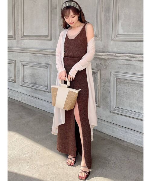 セール】ディープスリットロングニットスカート【セットアップ着用可能