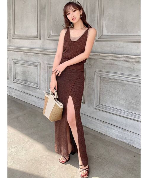 【セール】ディープスリットロングニットスカート【セットアップ着用可能】（スカート）｜RESEXXY（リゼクシー）