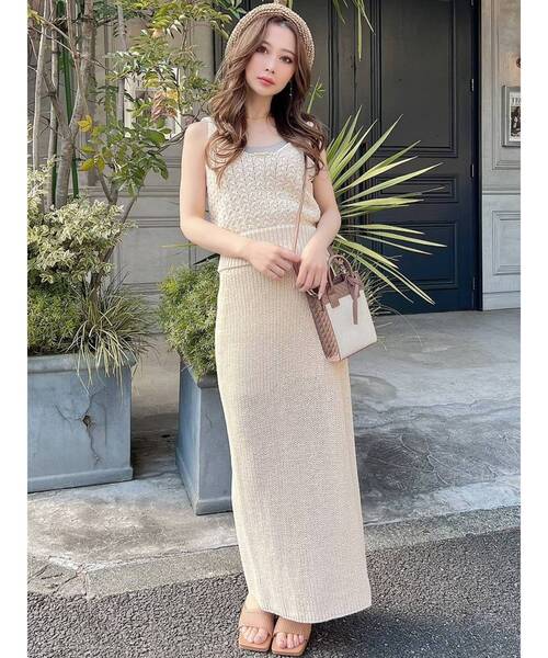 【セール】ディープスリットロングニットスカート【セットアップ着用可能】（スカート）｜RESEXXY（リゼクシー）