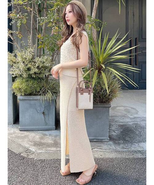 【セール】ディープスリットロングニットスカート【セットアップ着用可能】（スカート）｜RESEXXY（リゼクシー）