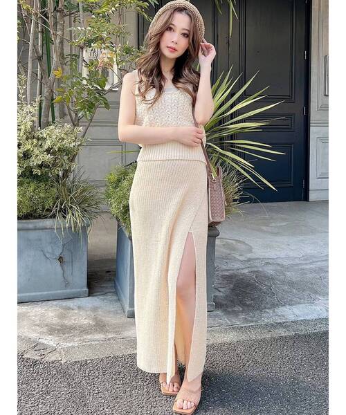 【セール】ディープスリットロングニットスカート【セットアップ着用可能】（スカート）｜RESEXXY（リゼクシー）