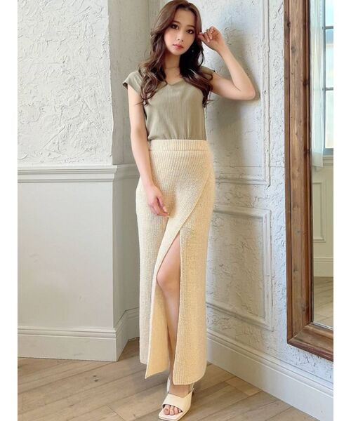 【セール】ディープスリットロングニットスカート【セットアップ着用可能】（スカート）｜RESEXXY（リゼクシー）