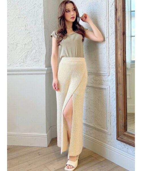 【セール】ディープスリットロングニットスカート【セットアップ着用可能】（スカート）｜RESEXXY（リゼクシー）