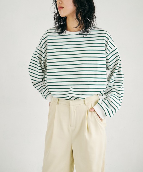 4youstory（フォーユーストーリー）の「【4youstory】天竺ボーダービッグTシャツ（Tシャツ/カットソー・レディース・ブラック/ブルー/グリーン・FREE）」の3枚目の写真