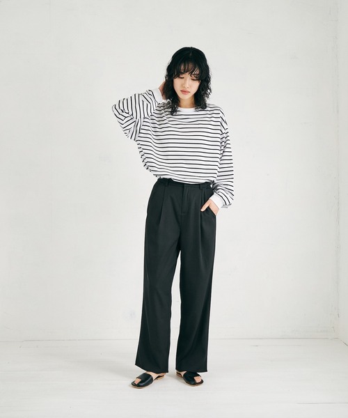 4youstory（フォーユーストーリー）の「【4youstory】天竺ボーダービッグTシャツ（Tシャツ/カットソー・レディース・ブラック/ブルー/グリーン・FREE）」の4枚目の写真