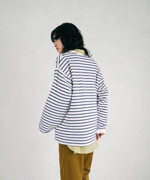 4youstory（フォーユーストーリー）の「【4youstory】天竺ボーダービッグTシャツ（Tシャツ/カットソー・レディース・ブラック/ブルー/グリーン・FREE）」の17枚目の写真