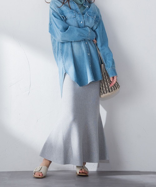 socolla(ソコラ)の「【socolla】綿タッチニットマーメイドスカート≪手洗い可能≫(スカート・レディース・ブラック/グレー/オフホワイト/グリーン・M)」の4枚目の写真