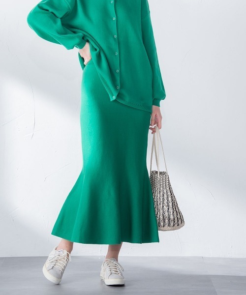 socolla(ソコラ)の「【socolla】綿タッチニットマーメイドスカート≪手洗い可能≫(スカート・レディース・ブラック/グレー/オフホワイト/グリーン・M)」の1枚目の写真