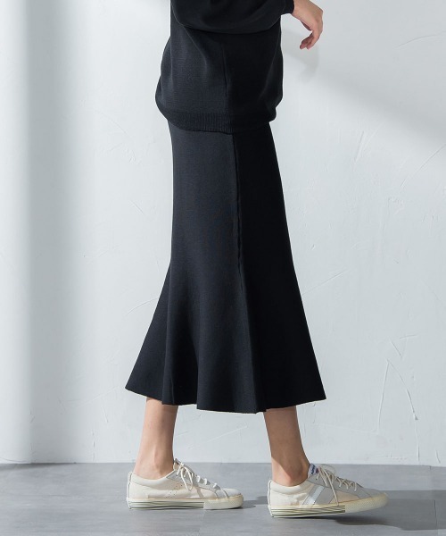 socolla(ソコラ)の「【socolla】綿タッチニットマーメイドスカート≪手洗い可能≫(スカート・レディース・ブラック/グレー/オフホワイト/グリーン・M)」の3枚目の写真