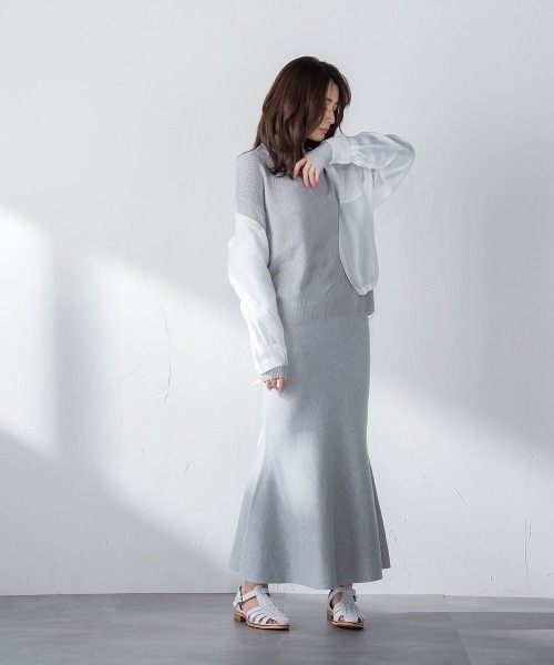 socolla(ソコラ)の「【socolla】綿タッチニットマーメイドスカート≪手洗い可能≫(スカート・レディース・ブラック/グレー/オフホワイト/グリーン・M)」の11枚目の写真