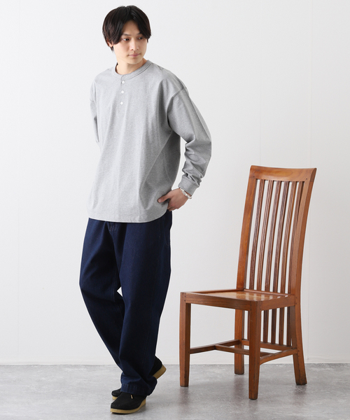 B.C STOCK(ベーセーストック)の「HENLEY/N BIG ロングスリーブTシャツ(Tシャツ/カットソー・メンズ・ホワイト/グレー・MEDIUM/LARGE)」の3枚目の写真