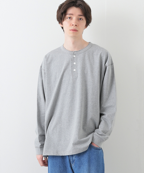 B.C STOCK(ベーセーストック)の「HENLEY/N BIG ロングスリーブTシャツ(Tシャツ/カットソー・メンズ・ホワイト/グレー・MEDIUM/LARGE)」の6枚目の写真