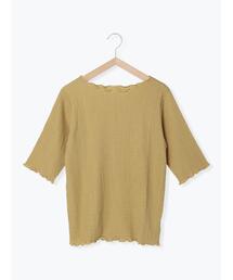 Samansa Mos2 blue | シャーリング5分袖プルオーバー(Tシャツ/カットソー)