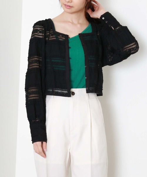 archives(アルシーヴ)の「フリルレース2WAYカーディガン(シャツ/ブラウス・レディース・ブラック/オフホワイト/アイボリー・MEDIUM)」の1枚目の写真