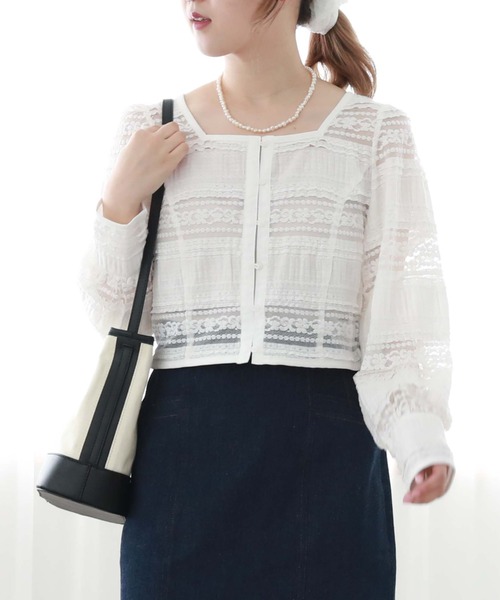 archives(アルシーヴ)の「フリルレース2WAYカーディガン(シャツ/ブラウス・レディース・ブラック/オフホワイト/アイボリー・MEDIUM)」の9枚目の写真