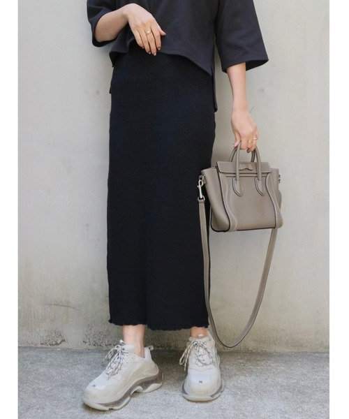 TRUNC（トランクエイティーエイト）の「Waffle Knit Skirt（スカート・レディース・ブラック/アイボリー・FREE）」の13枚目の写真