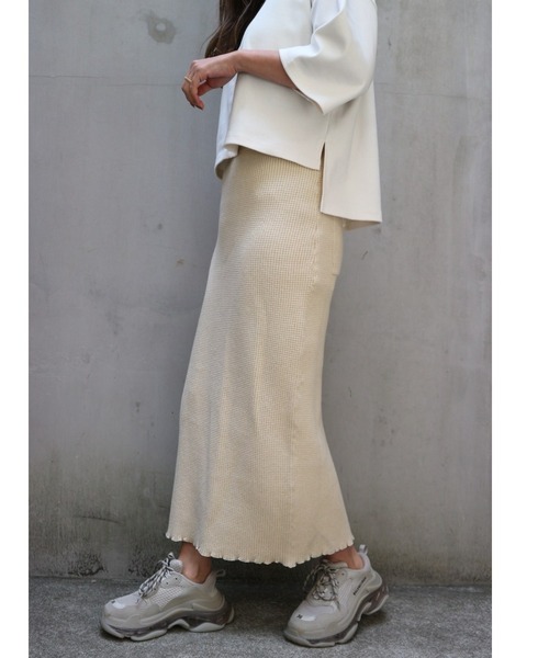 TRUNC（トランクエイティーエイト）の「Waffle Knit Skirt（スカート・レディース・ブラック/アイボリー・FREE）」の10枚目の写真