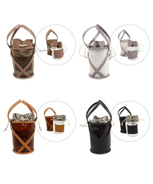 KOBE LETTUCE（コウベレタス）の「[2点セット]巾着INクリアクロスバケツバッグ（ハンドバッグ・レディース・ブラック系その他/グレイッシュベージュ/ピンク/ブラウン系その他/ダークブラウン・FREE）」の20枚目の写真