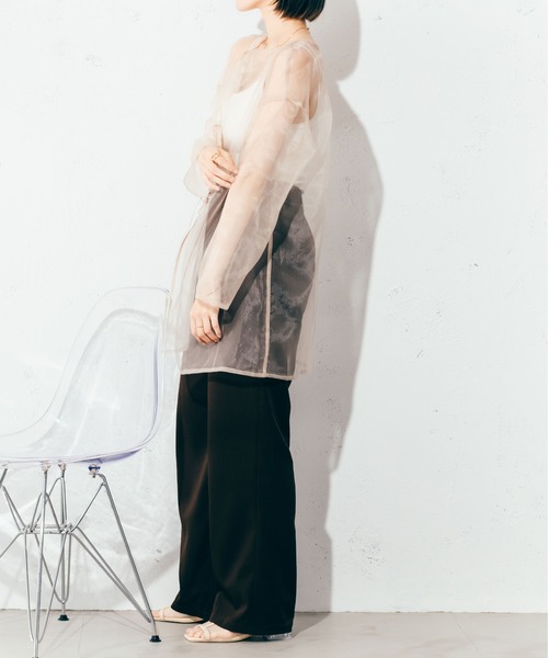 fupel（フぺル）の「2WAYシアーチュールトップス（シャツ/ブラウス・レディース・グレイッシュブルー/グリーン/ライトベージュ/ブラウン/ライトブラウン・FREE）」の15枚目の写真