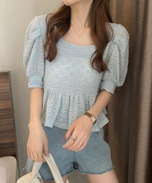 ibeul_ | レースフレア コンパクトパフスリーブトップス(Tシャツ/カットソー)