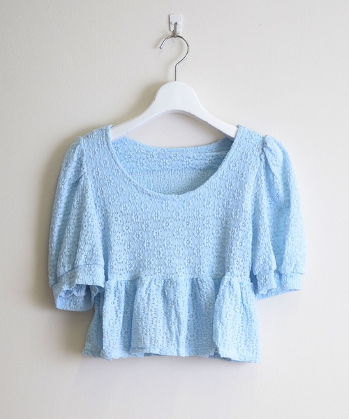 ibeul_（イベール）の「レースフレア コンパクトパフスリーブトップス（Tシャツ/カットソー・レディース・ホワイト/ライム/ブルー/アイボリー・FREE）」の10枚目の写真