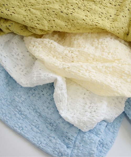 ibeul_（イベール）の「レースフレア コンパクトパフスリーブトップス（Tシャツ/カットソー・レディース・ホワイト/ライム/ブルー/アイボリー・FREE）」の18枚目の写真