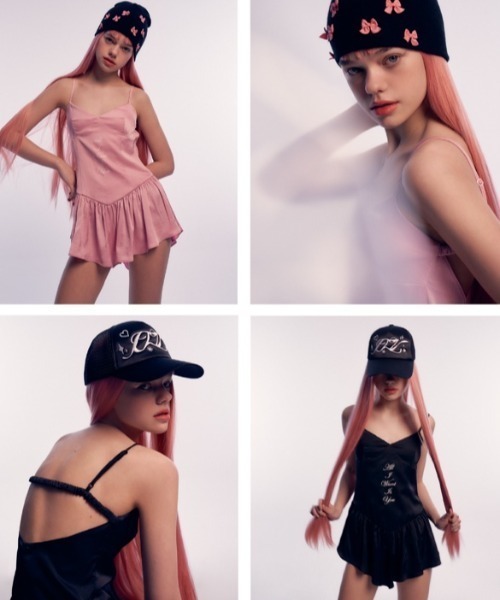 L.H.P(エルエイチピー)の「ITZAVIBE/イッザバイブ/Lettering Satin Onepiece/サテンワンピース(ワンピース・レディース・ブラック/ピンク・SMALL/MEDIUM)」の7枚目の写真