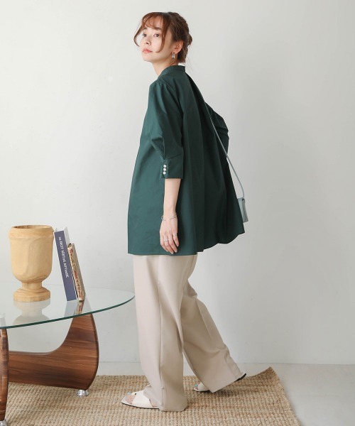 Bab(バブ)の「コットンブロードランタンスリーブブラウス(シャツ/ブラウス・レディース・ブラック/オフホワイト/グリーン・M)」の16枚目の写真