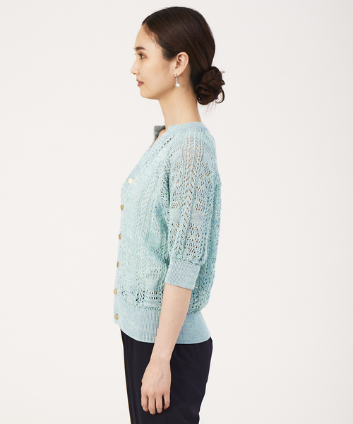 boussole（ブソル）の「【boussole×qualite】レースニットカーデ（カーディガン/ボレロ・レディース・ライトブルー/オフホワイト・フリー）」の6枚目の写真
