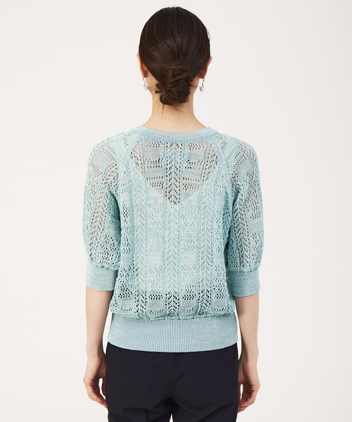 boussole（ブソル）の「【boussole×qualite】レースニットカーデ（カーディガン/ボレロ・レディース・ライトブルー/オフホワイト・フリー）」の7枚目の写真