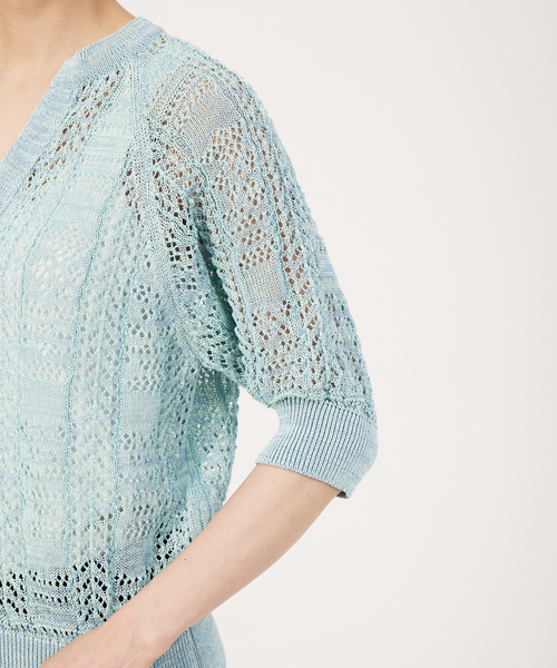 boussole（ブソル）の「【boussole×qualite】レースニットカーデ（カーディガン/ボレロ・レディース・ライトブルー/オフホワイト・フリー）」の8枚目の写真
