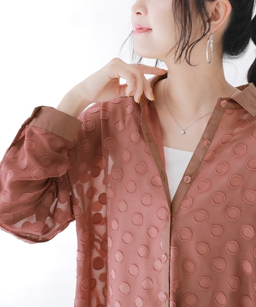 osharewalker（オシャレウォーカー）の「【廃盤】『シアードット柄ブラウス』（シャツ/ブラウス・レディース・ブラック/オフホワイト/ピンク・FREE）」の5枚目の写真