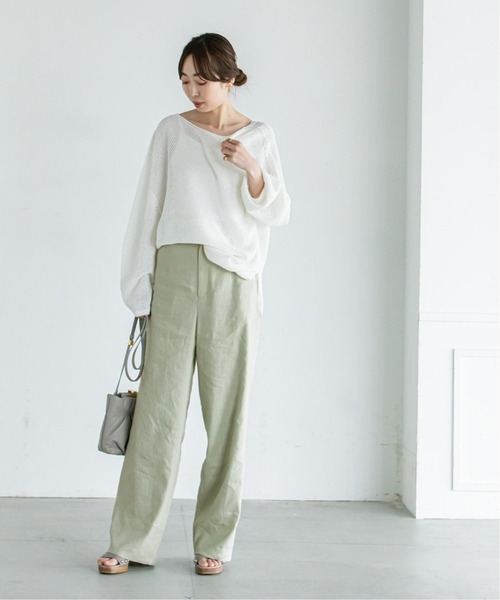 Noble(ノーブル)の「《追加》リネンハイウエスト パンツ3(その他パンツ・レディース・ネイビー/ライトグリーン・34/38/40/36)」の15枚目の写真