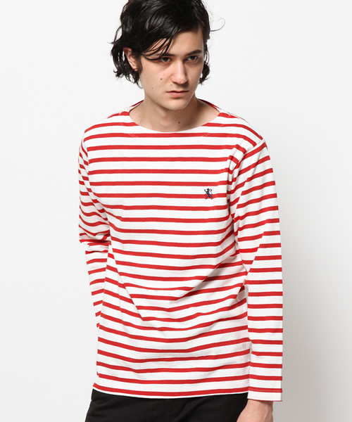 GIORDANO（ジョルダーノ）の「[GIORDANO]バスク長袖シャツ（Tシャツ/カットソー・メンズ・ホワイト/ブルー/ネイビー/レッド・MEDIUM/LARGE）」の4枚目の写真