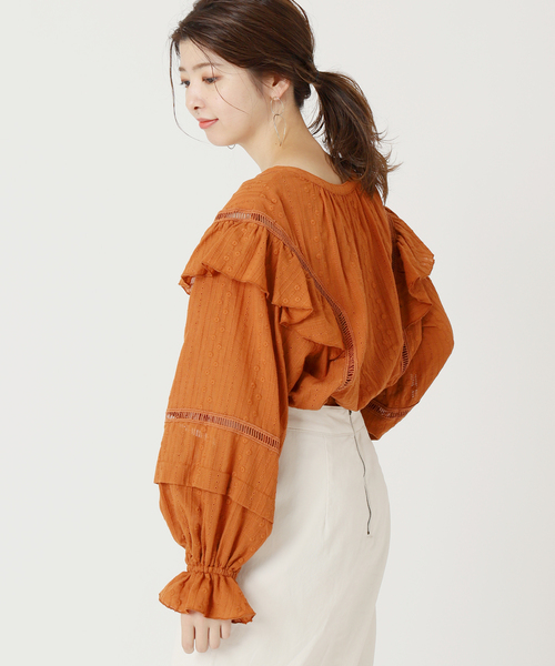 B.C STOCK(ベーセーストック)の「レースブラウス(シャツ/ブラウス・レディース・ホワイト/グリーン/ネイビー/オレンジ・FREE)」の4枚目の写真