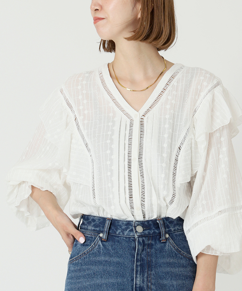 B.C STOCK(ベーセーストック)の「レースブラウス(シャツ/ブラウス・レディース・ホワイト/グリーン/ネイビー/オレンジ・FREE)」の15枚目の写真