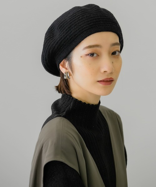 KBF(ケイビーエフ)の「ウールベレー(ハンチング/ベレー帽・レディース・ブラック/ベージュ・ONE)」の2枚目の写真