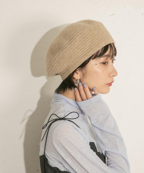 KBF(ケイビーエフ)の「ウールベレー(ハンチング/ベレー帽・レディース・ブラック/ベージュ・ONE)」の8枚目の写真