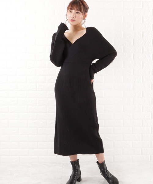 Lace Ladies（レースレディース）の「カシュクールタイトニットワンピース（ワンピース・レディース・ブラック/グレイッシュベージュ/ラベンダー/グリーン・FREE）」の2枚目の写真