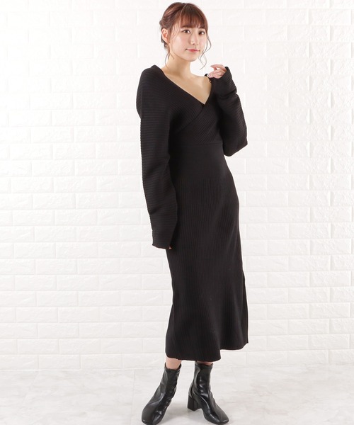 チャコット レースニット　カシュクールワンピース　黒　Mサイズ チャコット レースニット カシュクールワンピース 黒 Mサイズ