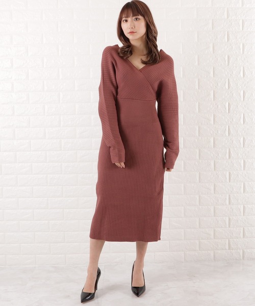 Lace Ladies（レースレディース）の「カシュクールタイトニットワンピース（ワンピース・レディース・ブラック/グレイッシュベージュ/ラベンダー/グリーン・FREE）」の5枚目の写真