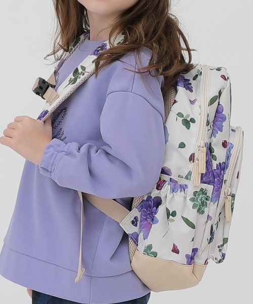 未使用♡ 希少　あちゃちゅむ ベロア　リュック 紫×白×ゴールド　日本製　花柄 HAKKA KIDS（ハッカキッズ）の「ダリアプラントプリントリュック
