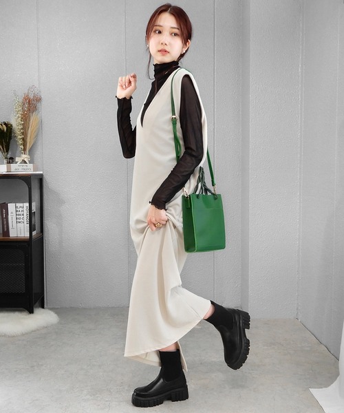 minia（ミニア）の「厚底リブソックスブーツ　◆（ブーツ・レディース・ブラック/ベージュ・S/M/L/LL）」の5枚目の写真