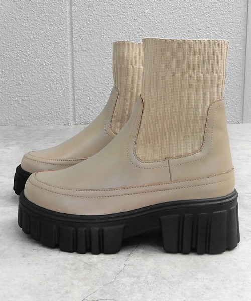 minia（ミニア）の「厚底リブソックスブーツ　◆（ブーツ・レディース・ブラック/ベージュ・S/M/L/LL）」の19枚目の写真