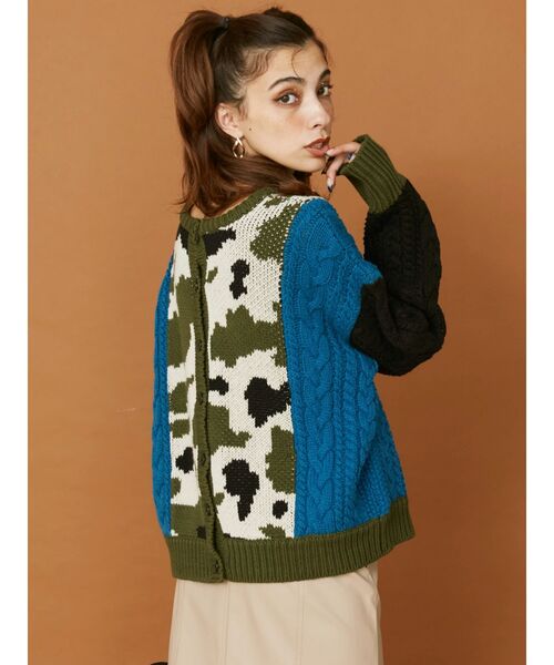 EVRIS（エヴリス）の「2WAYジャガードケーブルコンビニット（ニット/セーター・レディース・ブラック/カーキ・FREE）」の11枚目の写真