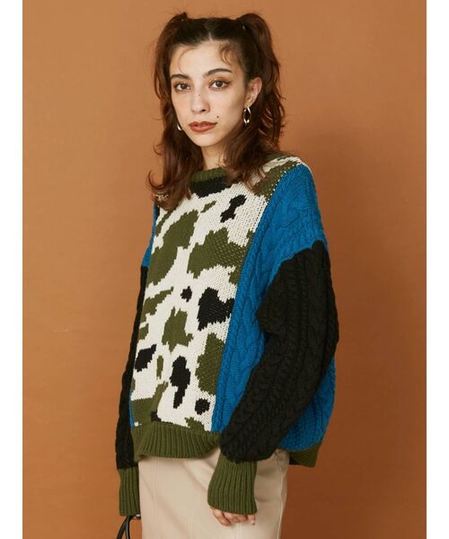 EVRIS（エヴリス）の「2WAYジャガードケーブルコンビニット（ニット/セーター・レディース・ブラック/カーキ・FREE）」の15枚目の写真